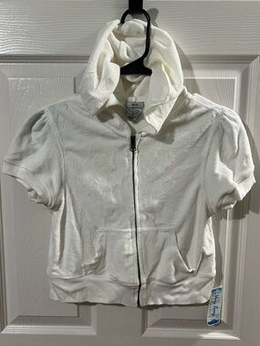 Vintage Old Navy White Terry Short-Sleeve Hooded sweatshirt. Tiny Fit Y2K. Sz S